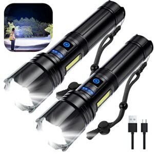 Kicoeoy Rechargeable Flashlights High Lumens, Led Flashlight 900000 Lumens Bright Flash Light with 7 Modes, Flashlights for Camping, Home, IPX7 Waterproof (2 Pack)