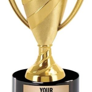 Crown Awards Gold Cup Trophies with Custom Engraving, 7.25" Personalized Gold Swirl Cup Achievement Trophy On Deluxe Round Base