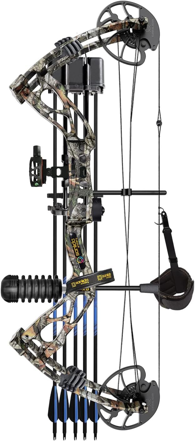 Sanlida Archery Dragon X8 RTH Compound Bow Package for Adults and Teens,18”-31” Draw Length,0-70 Lbs Draw Weight,up to IBO 310 fps,No Bow Press Needed,Limbs Made in USA,Limited Life-time Warranty