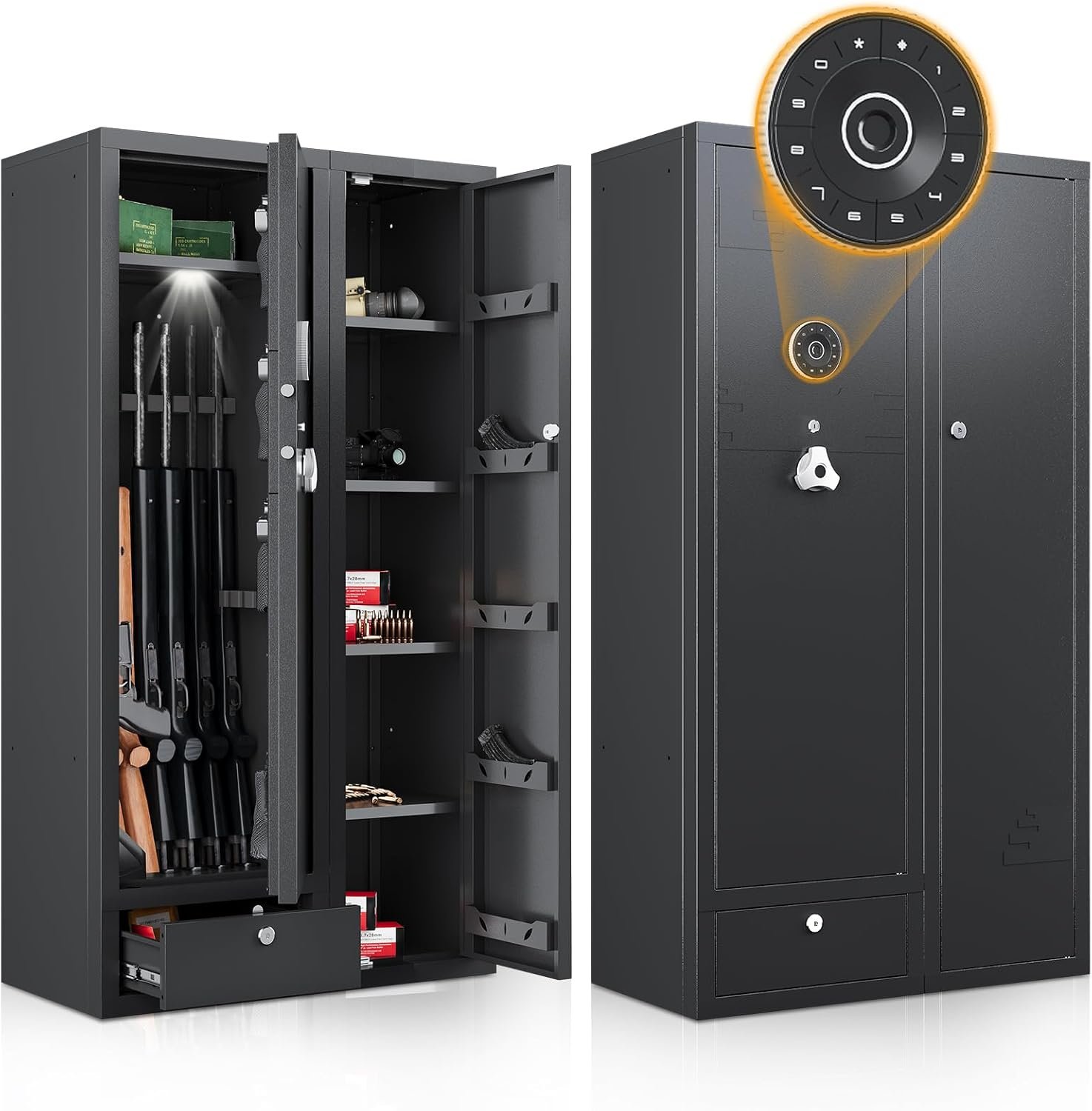 KAER 15-20 Gun Safe,Gun Safes for Home Rifle and Pistols,Large Gun Safes for home and Shotgun, Large Gun Safes for home and Shotgun, Quick Access Shotguns Rifle Cabinet,with Drawer and Removable Shelf