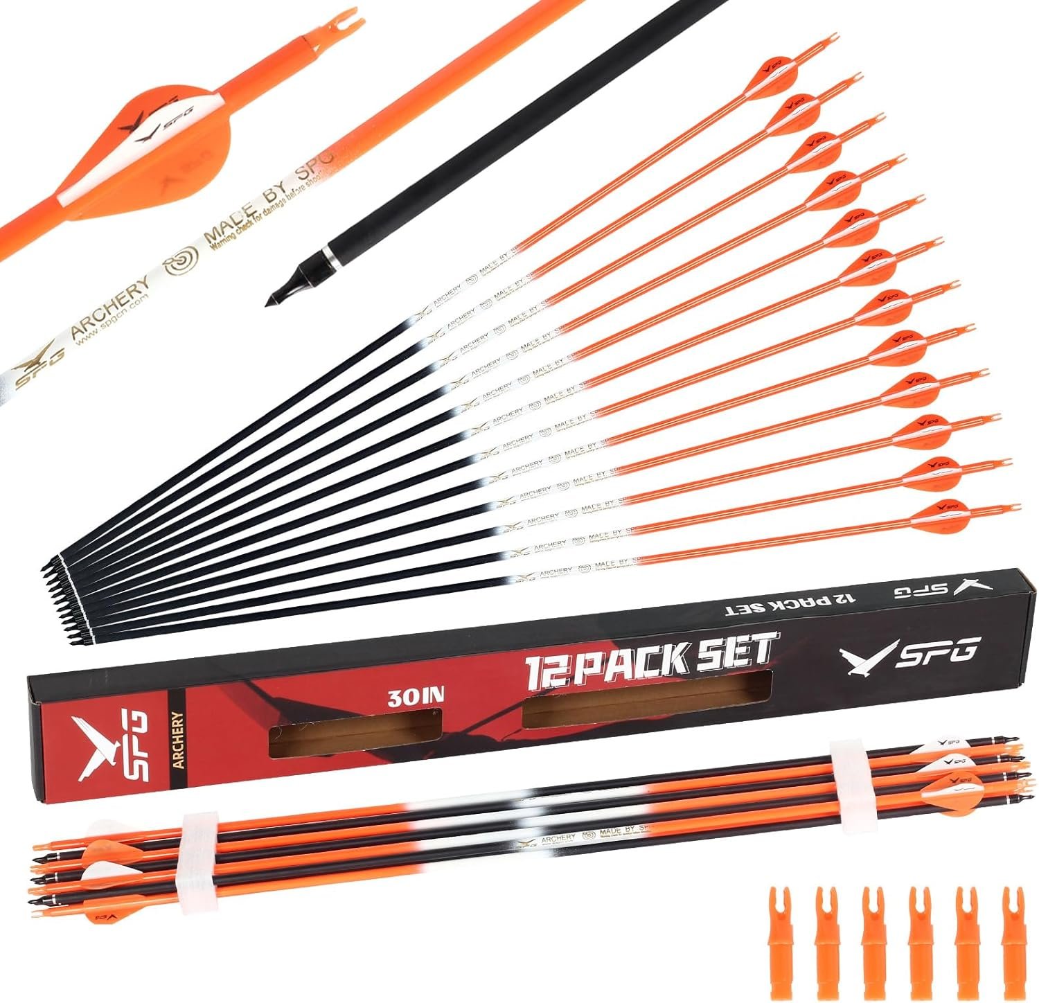 SPG 31 Inch Arrows for Compound Bow, Durable Practice Arrows for Compound Bows, 500 Spine Carbon Archery Arrows for Recurve Bow Shooting Hunting 12 Packs