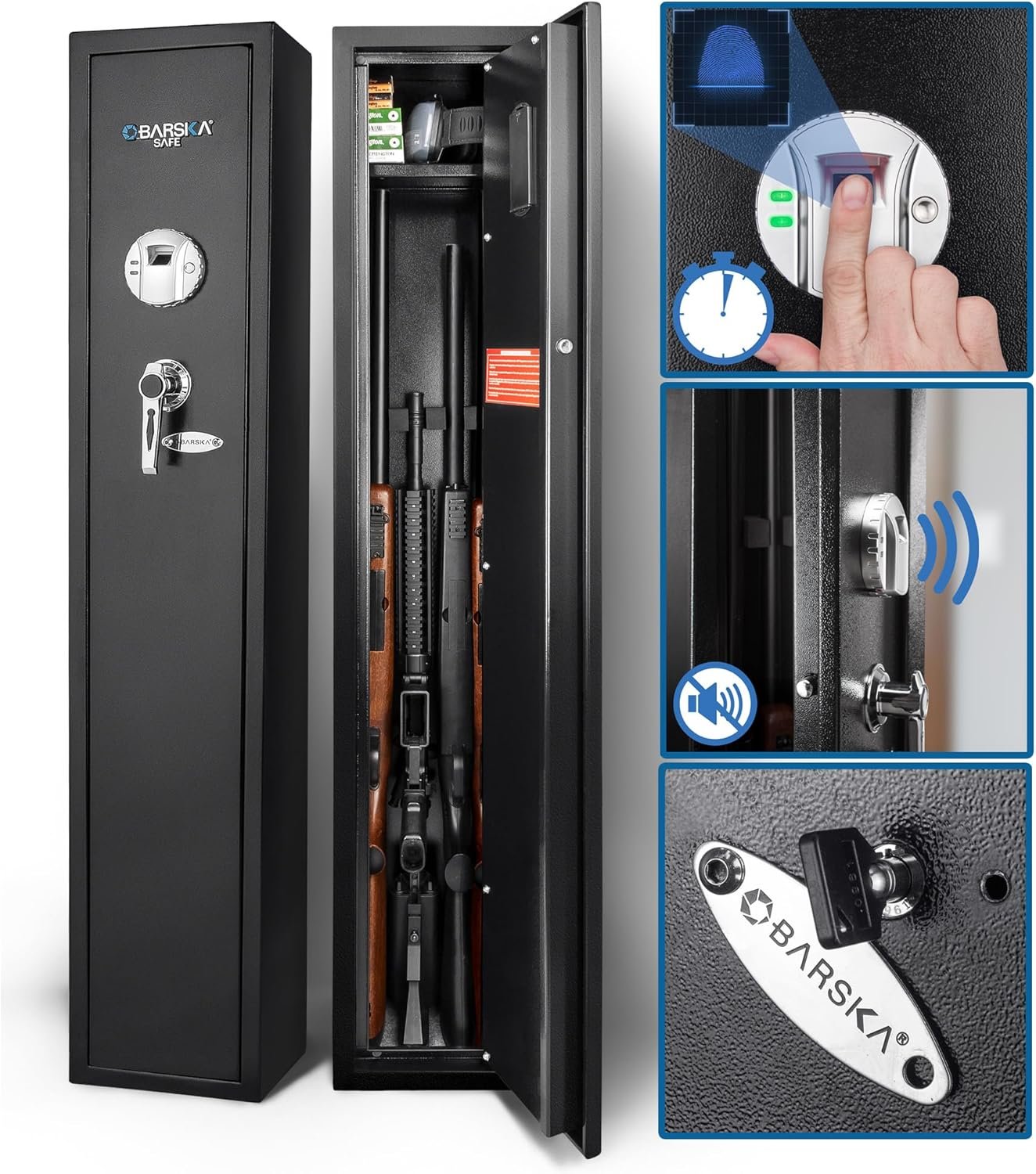 BARSKA Quick and Easy Access Biometric Fingerprint Rifle Shotgun Firearm Long Gun Safe for Home with Optional Silent Mode & Removable Shelf