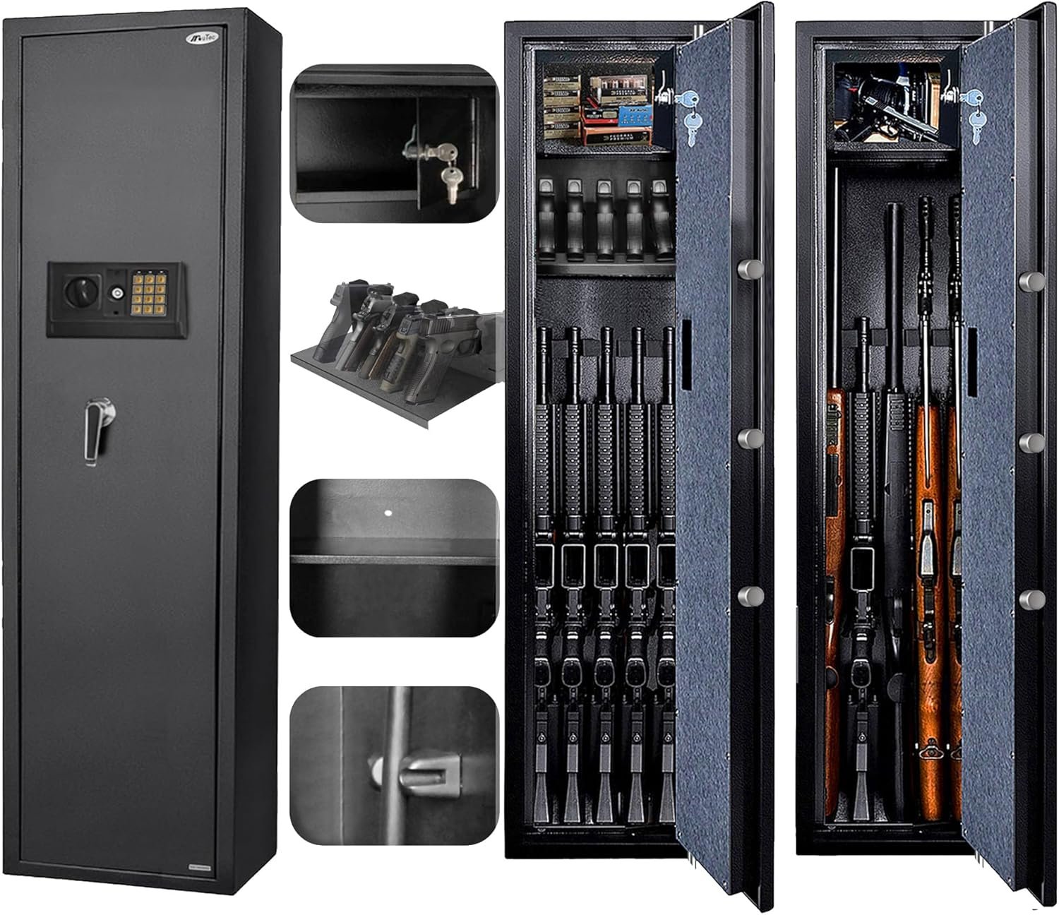 Large Rifle Safe, Long Gun Safe for Rifle Shotgun for Home, Quick Access 5-6 Gun Storage Cabinet with a Handgun Lock Box and a Removable Shelf, Silent Mode (Keyboard PIN Code)