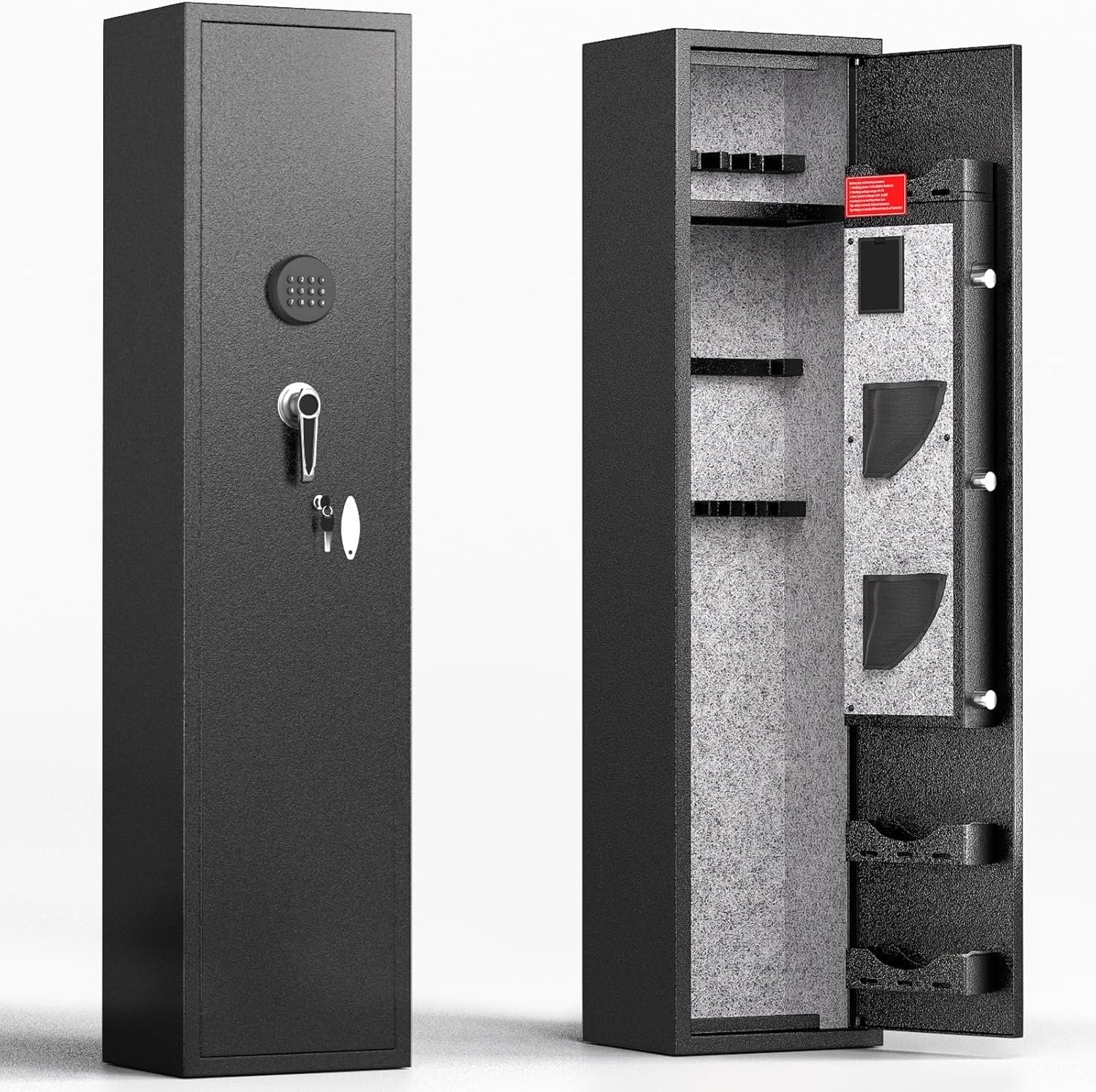 INTERGREAT 4-10 Rifle Safe Quick Access, Long Gun Safe Shotgun for Pistols and Home, Metal Gun Cabinet with Pockets for Handgun, 3 Adjustable Shelf, Firearms