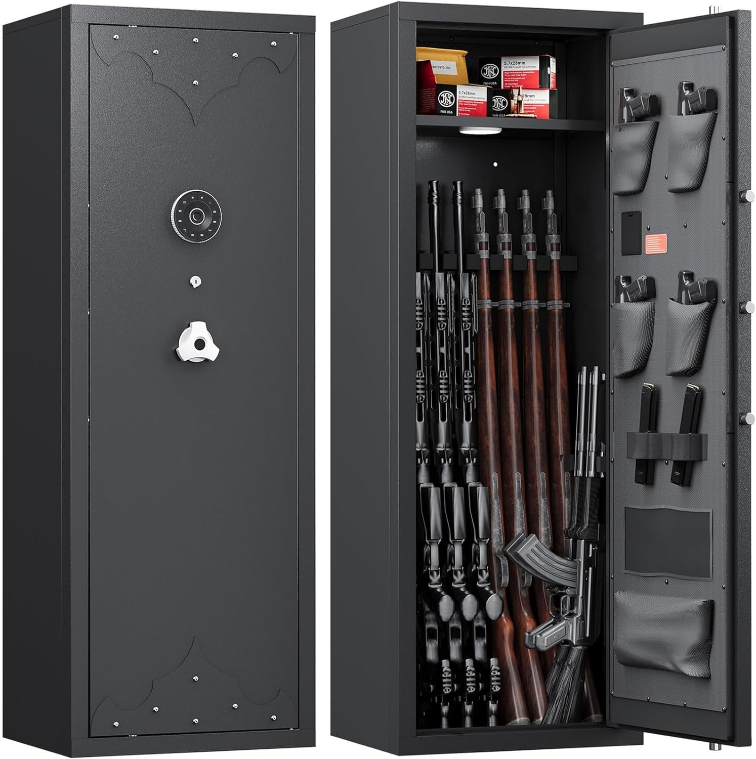 KAER 15 Gun Safe,Gun Safes & Cabinets,Gun Safes for Home Rifle and Pistols,Rifle Safe,Gun Cabinets,Rifle Gun Safe with Adjustable Shelf,3 Gun Mount,Handgun Pockets-Unassembled