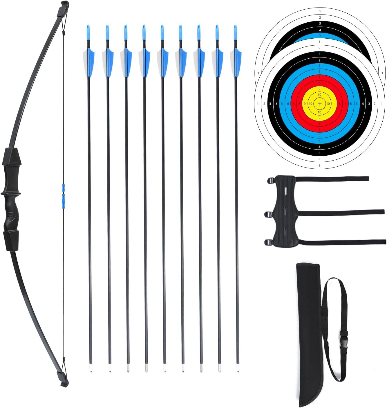 40" Bow and Arrow Set for Kids, Archery Beginner Gift with 9 Arrows 2 Target Face, 1 Arm Guard and 1 Quiver, 18 Lb Recurve Bow Kit for Teen Outdoor Sports Game Longbow