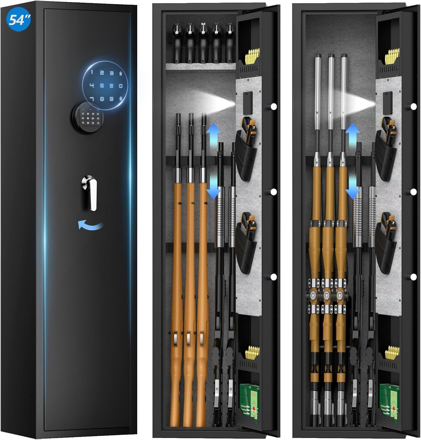 3-5 Large Gun Safes for Home Rifle and Pistols (with/without Scope),Quick Access Long Rifle Safes for Home,Gun Cabinets with Electronic Digital Keypad, Adjustable Pistol Rack, Removable Shelf