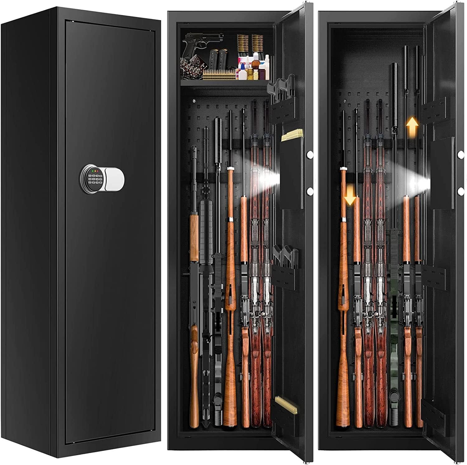 Fireproof 7-8 Rifle Gun Safe Gun Cabinet with Removable Shelf, 51" Deeper Long Gun Safes for Home Rifle and Pistols with Silent Mode, Anti-Theft Large Gun Safes for Rifles and Shotguns