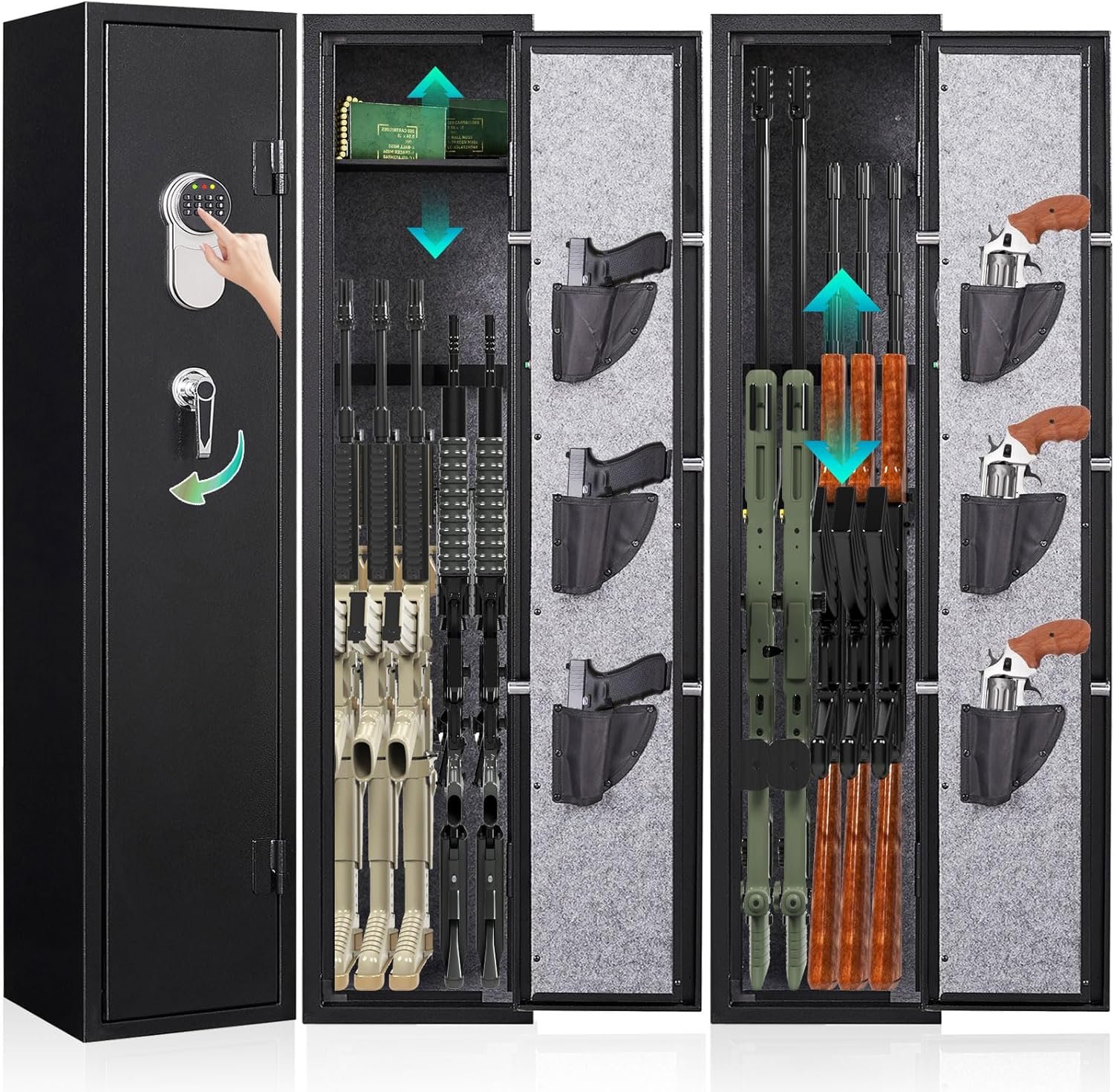 5 Gun Safe, Gun Safes for Rifles and Pistols, Rifle Safe, Gun Cabinet for Rifles and Shotguns, Gun Safes & Cabinets with Removable Shelf and Pistol Pouch*3