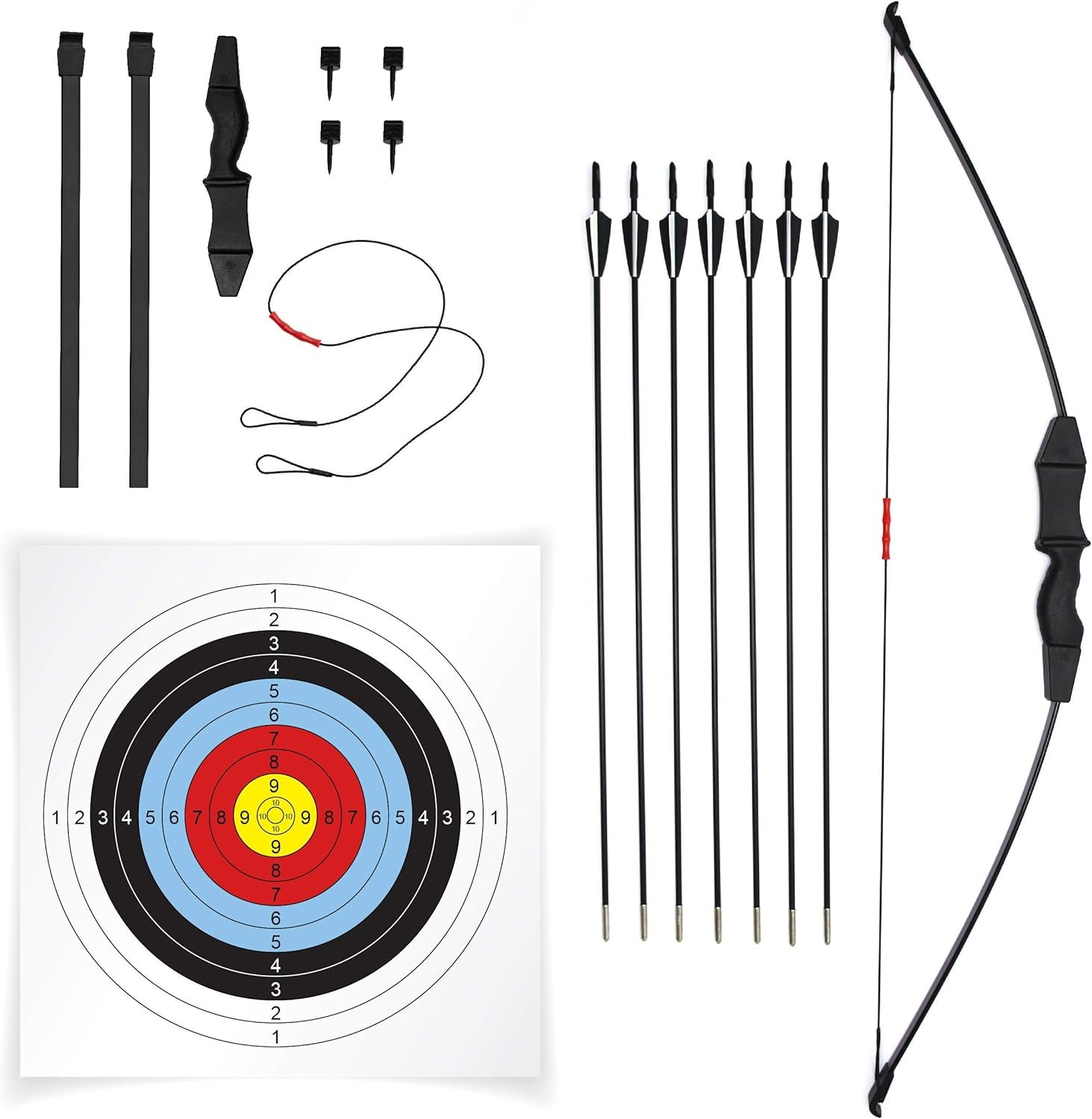 45" Bow and Arrow Recurve Set for Youth Beginners Bow kit for Backyard Sport Archery Set with 7 Arrows 10 Target Face 18Lb for Teens and Junior Gift Outdoor Sports