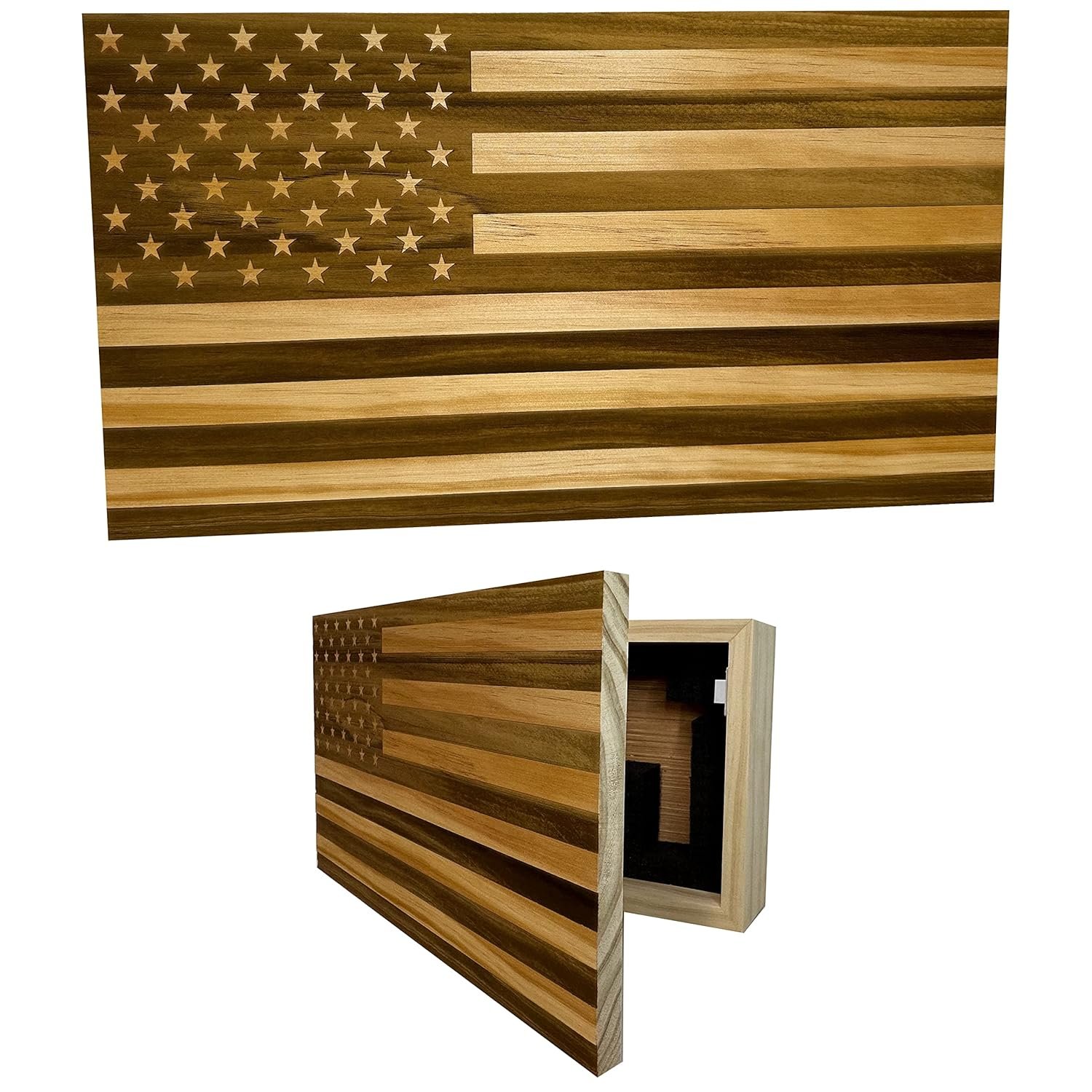 American Flag Concealed Gun Cabinet, Hidden Gun Storage American Flag (Natural)