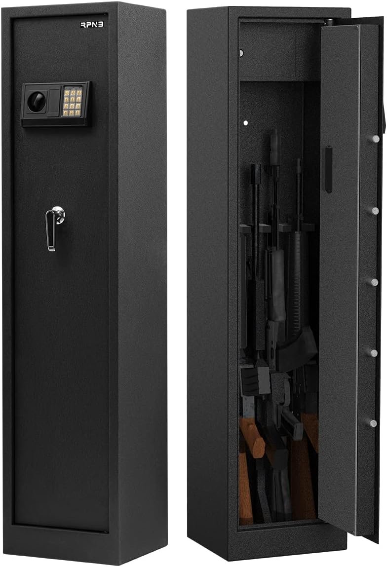 RPNB Rifle Safe,Electronic Gun Security Cabinet,Quick Access 5-Gun Large Metal Rifle Gun Security Cabinet with Separate Pistol/Ammo Area