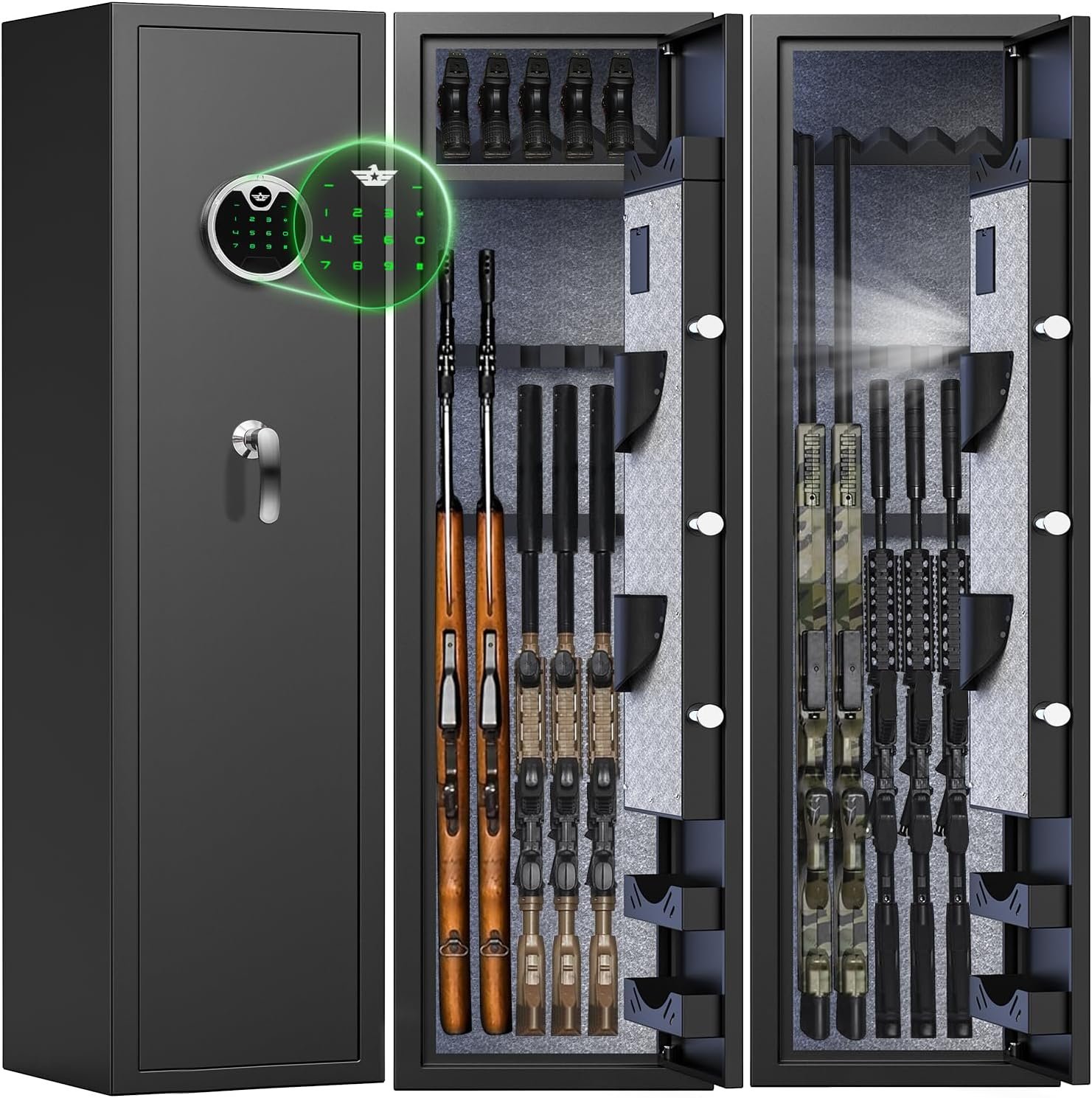 Fireproof Gun Safe, Quick Access 4-5 Gun Digital Rifle Safe, Rifle Gun Safes for Rifles and Shotguns with Touchscreen Backlit Keypad, Removable Shelf & Adjustable Gun Rack