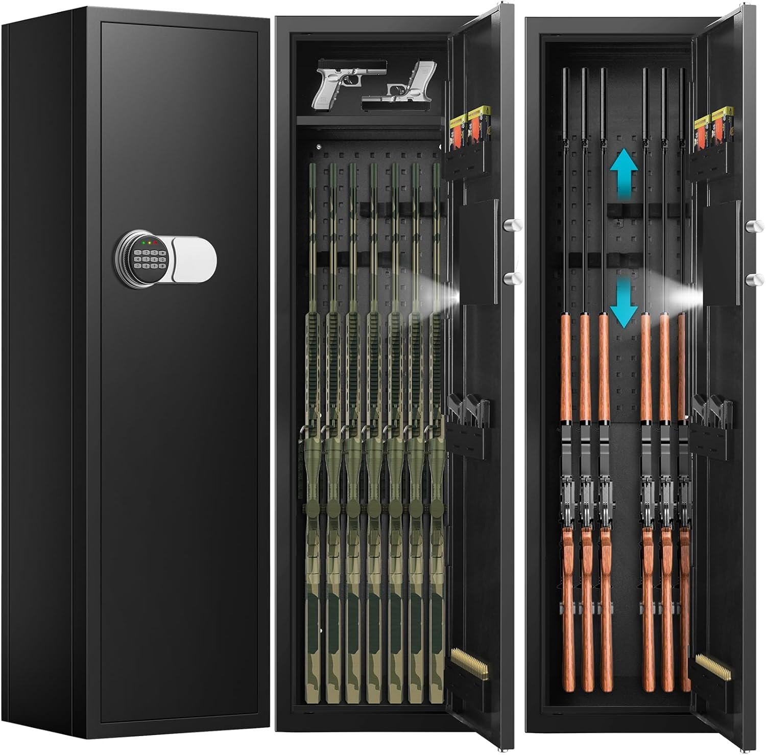 [𝐍𝐄𝐖 Upgraded] 7-8 Rifle Gun Safe for HOME USE with Combination Lock, Large Gun Safes for Home Rifles and Pistols, Gun Safes Cabinets for Rifles and Shotguns, LED Light, Door Panel Organizer