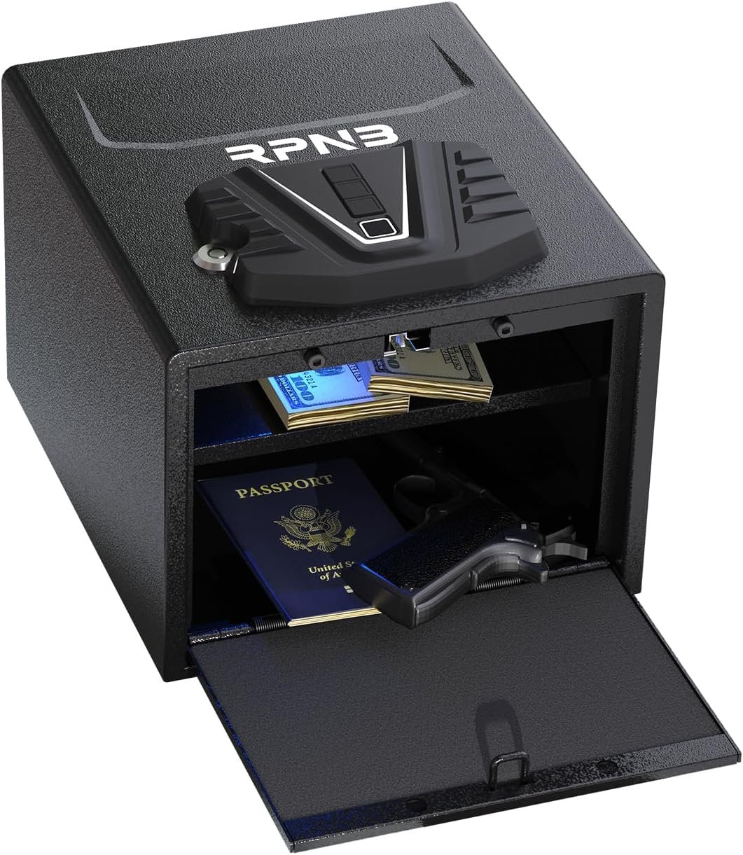 RPNB Gun Security Safe, Quick-Access Firearm Safety Device with Biometric Fingerprint & Digital Key Pad