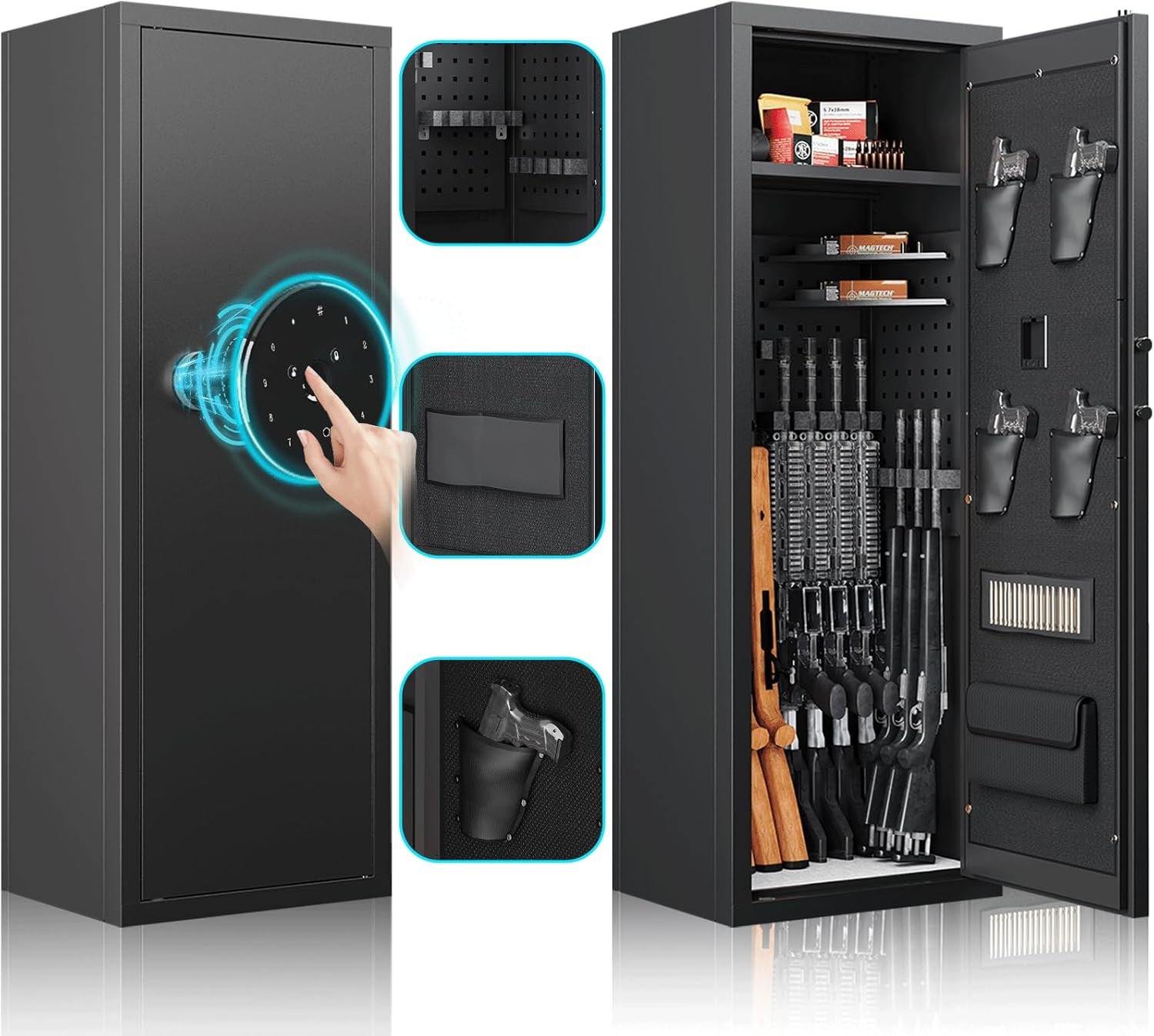 15-20 Gun Safe, Gun Safes for Home Rifle and Pistols, Gun Safes & Cabinets, Quick Access Fingerprint Gun Safe Rifle Gun Cabinet, Gun Safes with Movable Shelf and Adjustable Racks