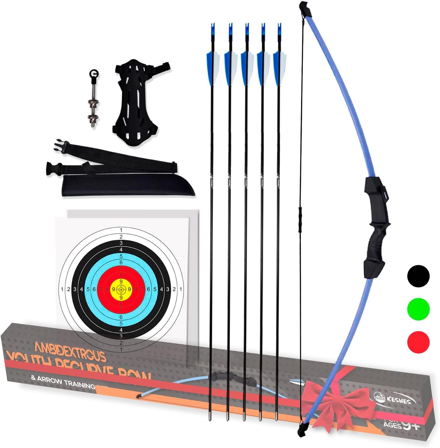 Keshes Archery Recurve Bow and Arrow Youthbow Set - 44" Beginner Breakdown Bows for Outdoor Practice – Longbow kit with Equipment for Youth and Kids