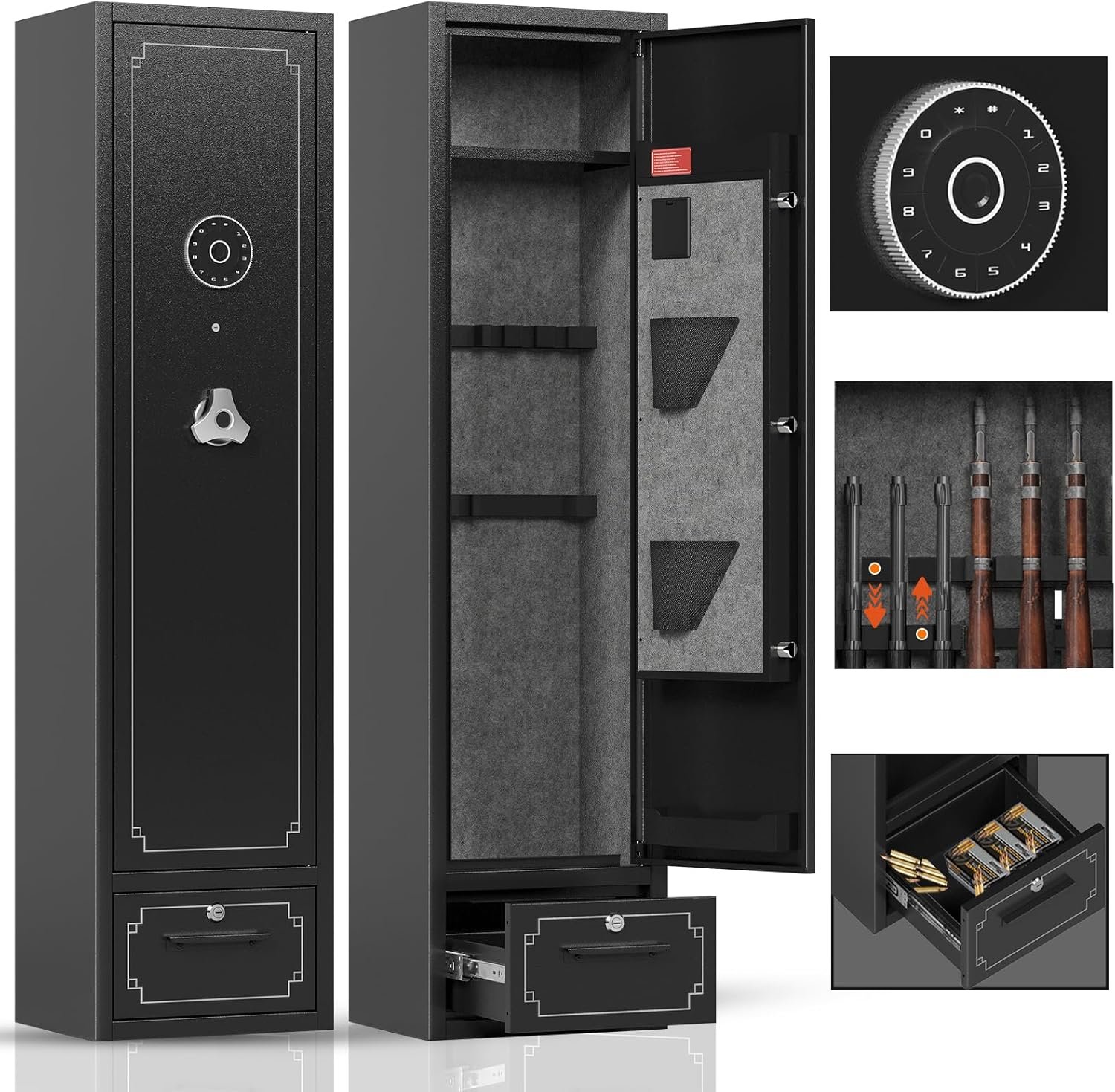 6 Gun Safe,Gun Safes for Home Rifle and Pistols,Gun Cabinet,Rifle Safe,Gun Cabinet for Rifles and Shotguns,Gun Safes & Cabinets with Drawer and Removable Shelf (6 Gun Safe - Digital)