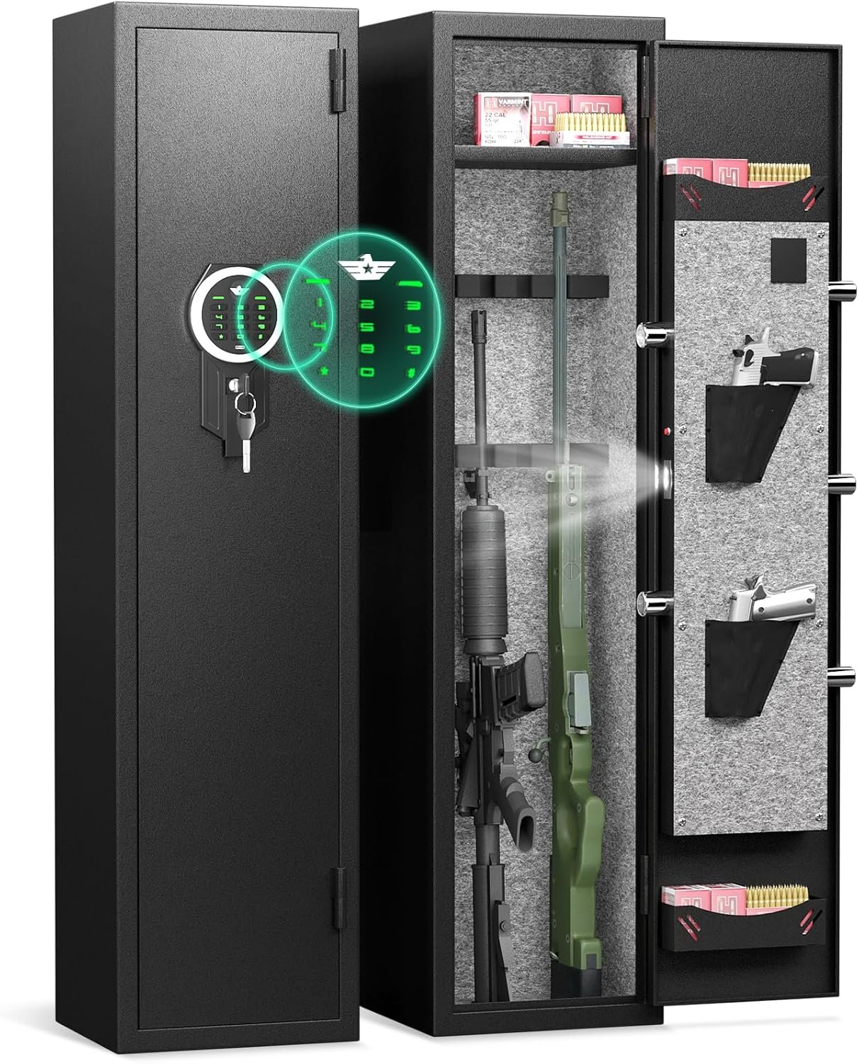 2-3 Rifle Gun Safe, Digital Large Gun Safe for Home Rifle and Shotguns, Quick Access Gun Cabinets with LED Light, Rifle Safe with Adjustable Gun Rack and Removable Shelf