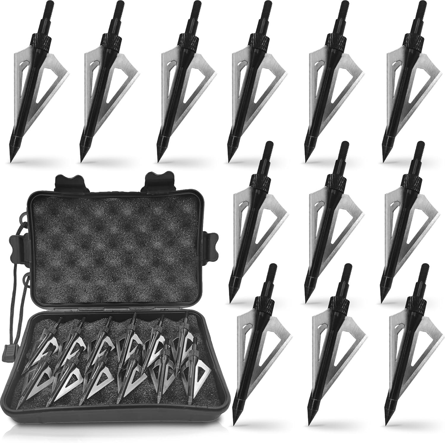 Archery Broadheads, 100 Grains Screw in Arrow Archery 3 Blades Hunting Heads Arrow Tips Compatible Crossbow& Compound Bow with Broadhead Storage Case (12PCS)