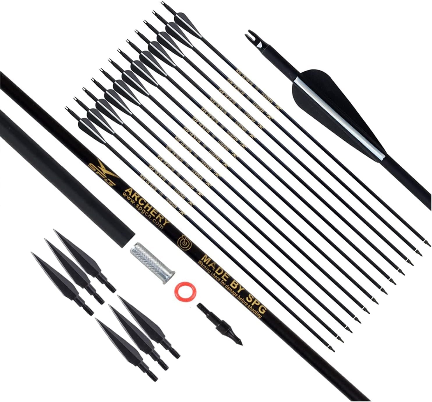 SOPOGER Archery 30inch Carbon Arrows 12 Pack and 6 Pack Hunting Broadhead Set Archery Arrow for Compound Bow & Recurve Bow Spine 500 Hunting Arrow with Removeable Tips Practice Target Shooting