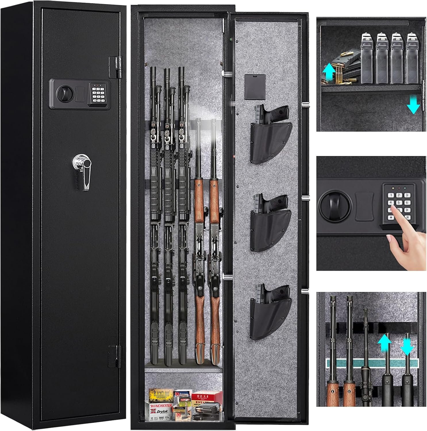 Fandon 6-5 Gun safe,Gun Safes for Home Rifle and Pistols,Quick Access Rifle safe,Gun Cabinets for Rifles and Shotguns with Adjustable Rifle Rack,Pockets and Shelf