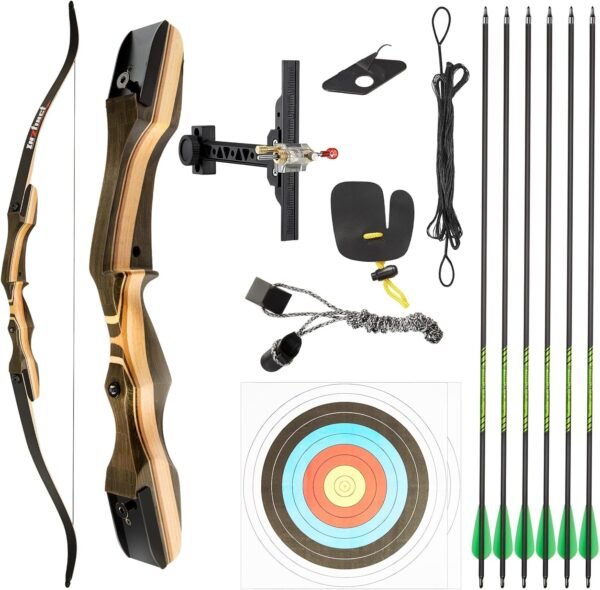 TIDEWE Recurve Bow and Arrow Set for Adult & Youth Beginner, Wooden Takedown Recurve Bow 62" Right Handed with Ergonomic Design for Outdoor Training Practice (20-40lbs)