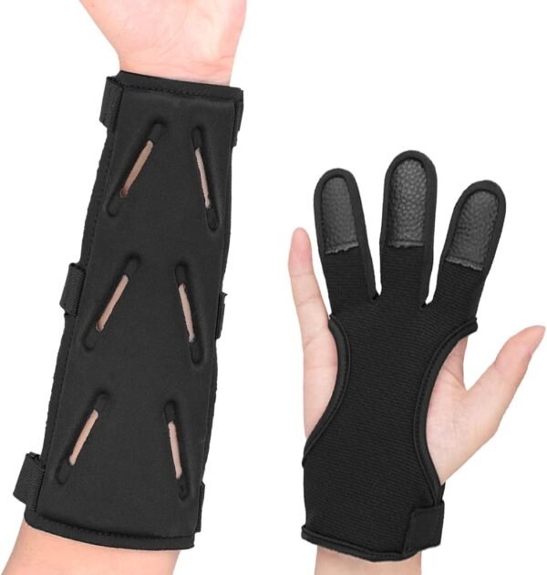 KRATARC Archery Lightweight Finger Tab Gloves & Arm Guard Adjustable Arm Protector for Hunting Target Shooting Accessory Recurve Bow Compound Bow