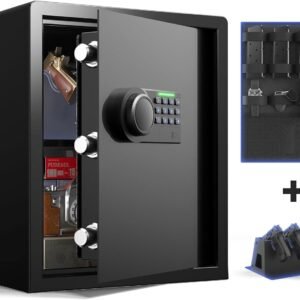 Gun Safe for Handgun - (1.72 cu. ft.) Adult Multiple Pistol Safe 【Gun Organizer & Gun Rack】Money Safe Box with Silent Mode, Home Safe with Backlit Keypad, LED Light, Gun Vault for Anti-Rust