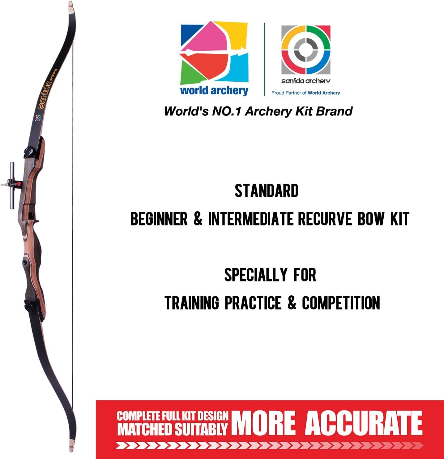 Sanlida Noble Beginner Recurve Bow Kit - Takedown, Wooden, Rh, All 