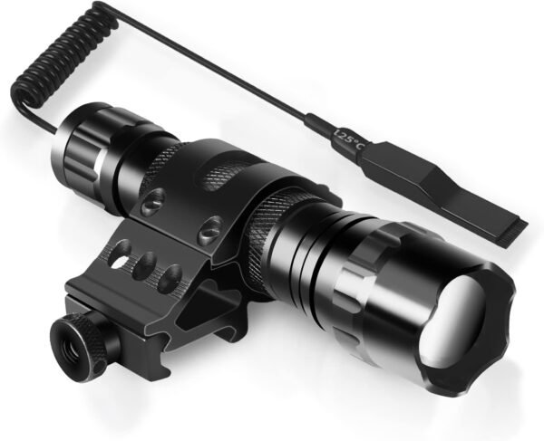 Tactical Flashlight with Pressure Switch, Offset Mount, Zoomable Rechargeable Rail Flashlights 1200 Lumens, Weapon Light High Power LED Picatinny Handheld Light,Black