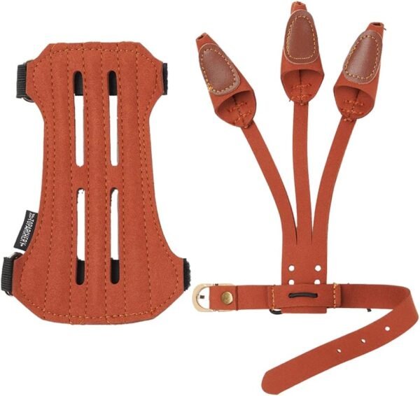 Toparchery Archery 2 Straps Arm Guard & 3 Finger Protective Gloves for Recurve Compound Long Bow Hunting Shooting Brown