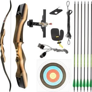 TIDEWE Recurve Bow and Arrow Set for Adult & Youth Beginner, Wooden Takedown Recurve Bow 62" Right Handed with Ergonomic Design for Outdoor Training Practice (20-40lbs)