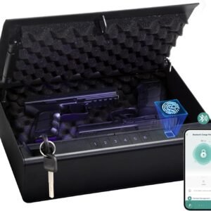 Biometric Fingerprint Gun Safe Pistol Safe 4 Ways 0.1S Quick Access, Fingerprint/Passcode/Key/App Unlock, Large Capacity Handgun Safe for 2 Pistols