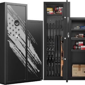 KAER 8-10 Gun Safe, Large Gun Safe for Rifles and Pistols, Quick Access Home Gun Rifle Safe and Storage Gun Locker Cabinet with 4 Pistol Pouches and Removable Shelf for Shotgun, Firearm, Ammo