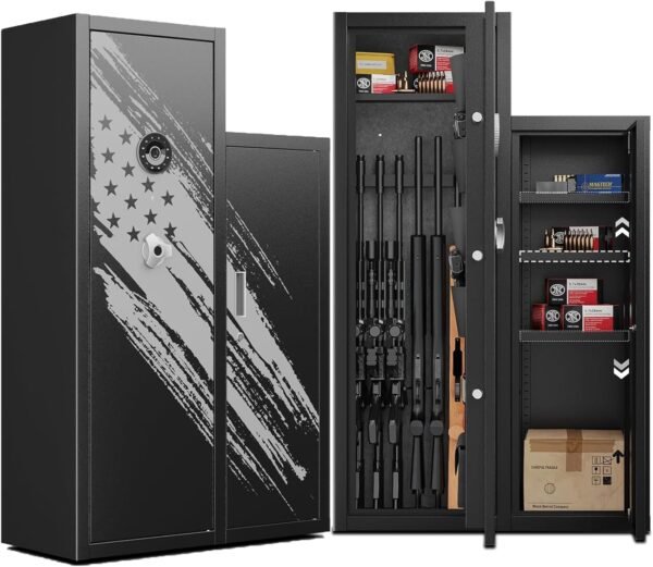 KAER 8-10 Gun Safe, Large Gun Safe for Rifles and Pistols, Quick Access Home Gun Rifle Safe and Storage Gun Locker Cabinet with 4 Pistol Pouches and Removable Shelf for Shotgun, Firearm, Ammo