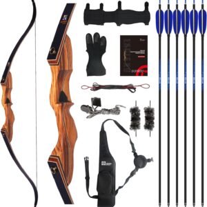 Sanlida Eagle X9 New 58” RTH Standard Hunting Recurve Bow and Arrow Set for Adults and Hunters, Wooden Takedown Hunting Recurve Bows Package for Outdoor, Hunting and Practice 25-60 Lbs