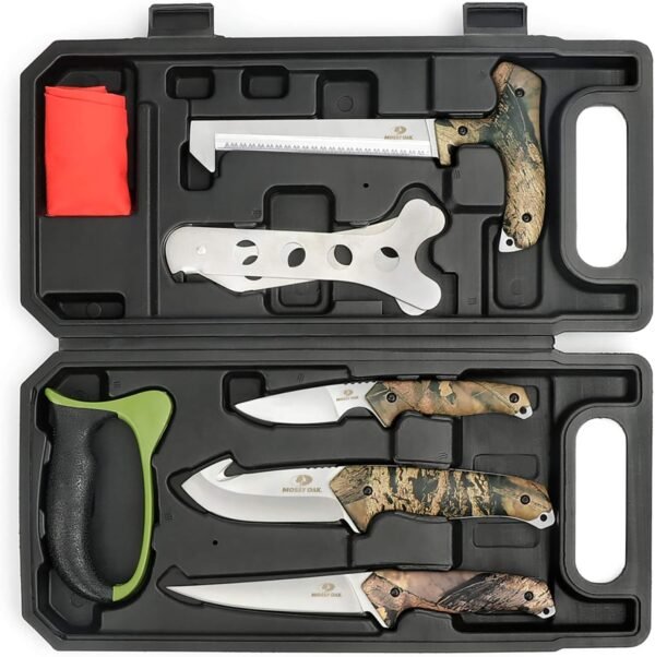 MOSSY OAK Hunting Field Dressing Kit - Portable Butcher Game Processor Set (8-piece) Green Camo