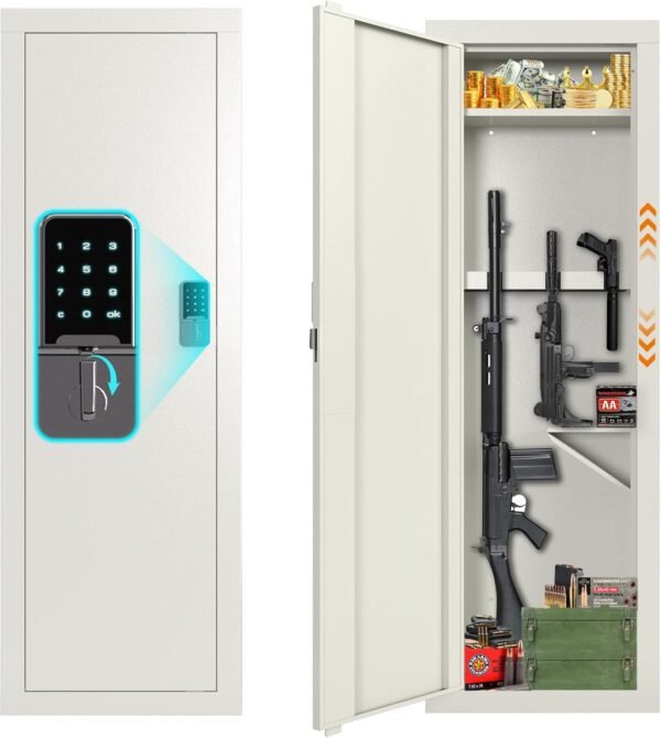 45” Wall Gun Safe, Gun Safe for Rifles and Pistols with Adjustable Rack, Gun Safe, in Wall Safe, Gun Cabinets for Rifles and Shotguns, in Wall Gun Safe with Digital Keypad
