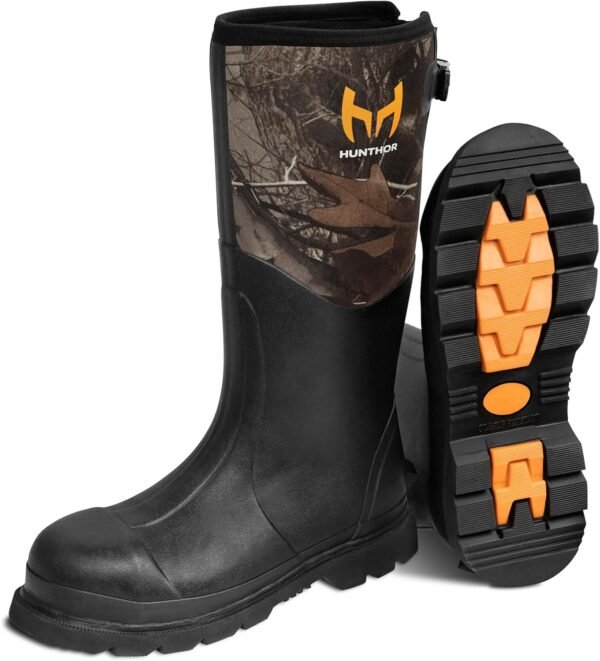 Rubber Work Boots, Steel Toe Rubber Boots for Men, Waterproof 6mm Neoprene Rubber Hunting Boots for Farming, Gardening, Fishing, Outdoor Work