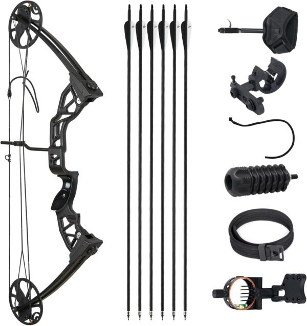 S F Archery Compound Bow Package for Adults and Teens,Hunting Shooting Practice Archery Hunting Accessories Hunting Gear，19”-30” Draw Length，10-70 Lbs Draw Weight，320 fps，Right Handed