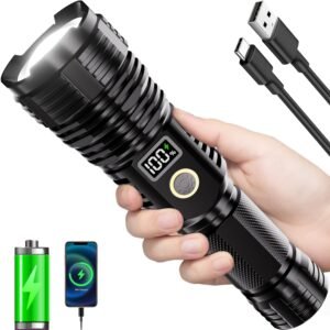 Flashlights High Lumens Rechargeable, 990000LM LED Super Bright Flash Light, Zoomable Linternas with LCD Digital Display, 5 Modes, Waterproof, Powerful Tactical Flashlight for Emergencies Camping Gift