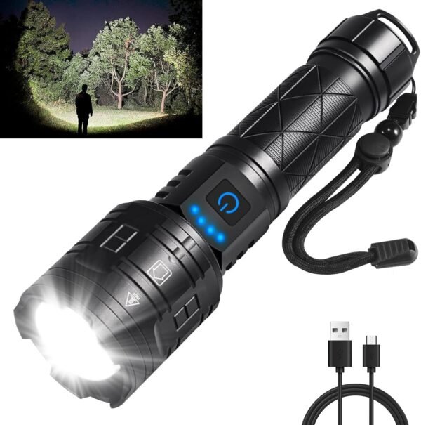Rechargeable Flashlights High Lumens, 990000LM Powerful Tactical Flashlights, 5 Modes LED Flashlight Adjustable, Brightest Flashlight Waterproof, Handheld Flash Light for Emergencies, Camping, Hiking