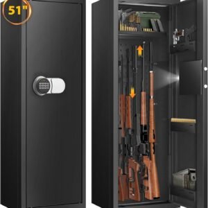 [𝟐𝟎𝟐4𝐍𝐄𝐖] 51" 8 Fireproof Rifle Safe for Home USE, 70Lb Gun Safes for Home Rifles and Pistols, Anti-Theft Gun Safes for Rifles and Shotguns with 2 Adjustable Rifle Rack & Silent Mode