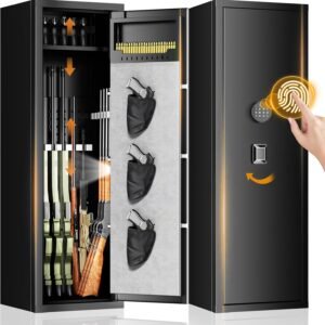 10-15 Gun Safes for Home Rifle and Pistols, Unassembled Gun Safe with Fingerprint Password and Alarm Function,Gun Cabinets with 3 Pistol Bags，Quick Access Safes with Removable Shelf for Shotguns