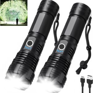 Led Flashlights 990000 Lumen High Lumens Rechargeable 2 Pack, Brightest Flash Light with 5 Modes & 18H Runtime, IPX7 Waterproof, Powerful Handheld Flashlights for Home Camping Hiking