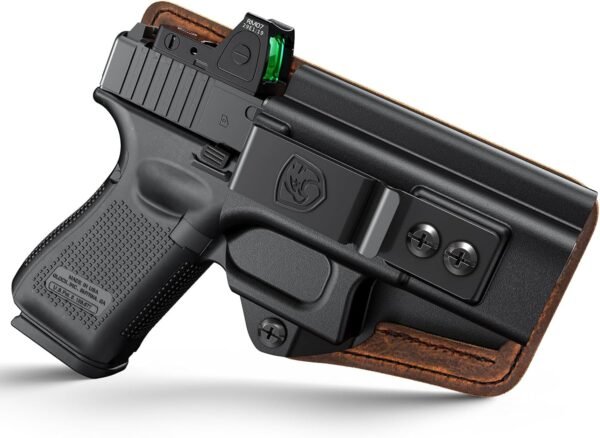 IWB Holster Concealed Carry Compatible with Glock 19 (G19 Gen 3/4/5), 19X, 44, 45, 23, 32 - Kydex and Leather Hybrid Holster Ideal for Appendix Inside Waistband