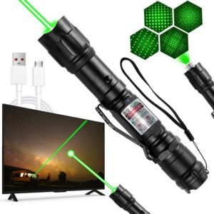 [Professional] Rechargeable Green Line Light Flashlight Long Distance Range for TV/LED/LCD Screens Tactical Flashlights Presentation Office/Outdoors/Astronomic/Construction [005]