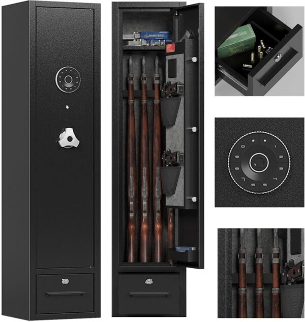 4 Gun Safe,Gun Safes & Cabinets,Gun Safes for Home Rifle and Pistols,Rifle Gun Safe with Drawer,Gun Cabinet for Rifles and Shotguns,Gun Safe with Removable Shelf and Gun Rack (3 Gun Safe - Digital)