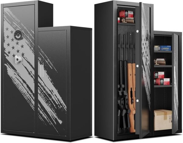 Gun Safe, Gun Safe for Rifles and Pistols, Quick Access Rifle Safe, Gun Cabinet and Metal Storage Cabinet, Gun Safes & Cabinets, Guns Safes with Pistol Pouches